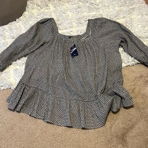 NWT Chaps 3X Daisy print square neck ruffle top